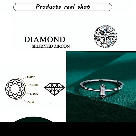 Sterling Silver Rectangular Cubic Zircon Ring Minimalist, Dainty Diamond Size 7 - Picture 5 of 11